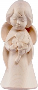 Copertina di 'Statuina dell'angioletto con quadrifoglio, linea da 11 cm, in legno naturale, collezione Angeli Sognatori - Demetz Deur'
