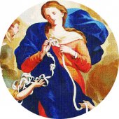 Immagine di 'Adesivo resinato per rosario fai da te misura 2 - Madonna che scioglie i nodi'