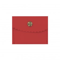 Copertina di 'Portarosario con bottone in pelle colore rosso - 6,4 x 5 cm'