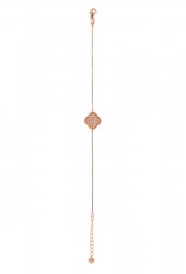Copertina di 'Braccialetto con quadrifoglio con strass in argento 925 con bagno in oro rosa'