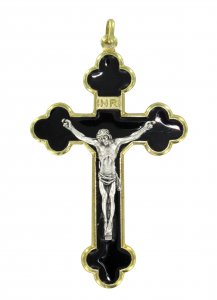 Copertina di 'Croce in metallo dorato con smalto nero - 6 cm'
