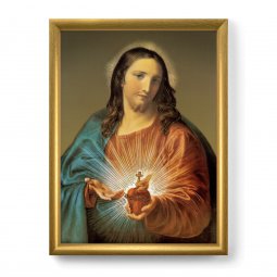 Copertina di 'Quadro "Sacro Cuore di Gesù" con lamina oro e cornice dorata - dimensioni 44x34 cm'