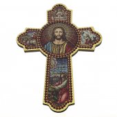 Croce della Preghiera in legno con decoro a rilievo e pagellina - dimensioni 10x15 cm