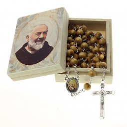 Copertina di 'Scatolina portarosario con rosario in legno di pino "San Padre Pio"'