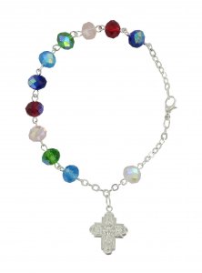 Copertina di 'Braccialetto rosario con 11 grani multicolore e croce'