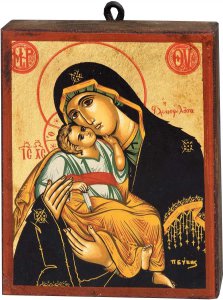 Copertina di 'Icona in legno e foglia oro "Madonna dolce amore dal manto nero" - dimensioni 12x9,5 cm'