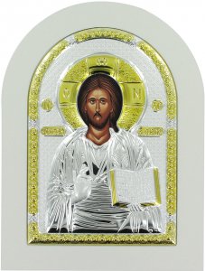 Copertina di 'Icona Cristo con libro aperto Greca a forma di arco con lastra in argento - 10 x 14 cm'