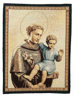 Arazzo sacro "Sant'Antonio con Ges Bambino" con sorfilatura - 33x25 cm