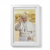 Quadretto in lamina oro "Papa Francesco" con passe-partout e cornice minimal - dimensioni 15x10 cm