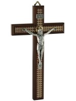 Croce in legno con texture e Cristo in metallo - altezza 22 cm