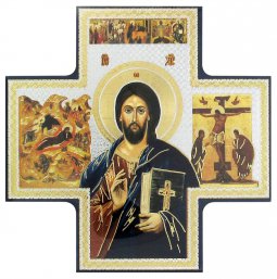 Copertina di 'Croce icona Cristo Libro Chiuso stampa su legno - 15 x 15 cm'