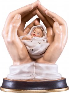 Copertina di 'Mani protettrici con neonato - Demetz - Deur - Statua in legno dipinta a mano. Altezza pari a 8 cm.'