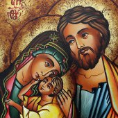 Immagine di 'Icona bizantina dipinta a mano "Sacra Famiglia con Gesù in vesti dorate" - 18x14 cm'