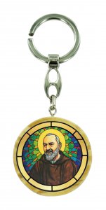 Copertina di 'Portachiavi San Pio in legno ulivo con immagine serigrafata - 4 cm'