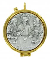 Teca eucaristica ostie con placca in peltro Ultima Cena -  5,4 cm