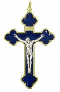 Copertina di 'Croce in metallo dorato con smalto blu - 6 cm'