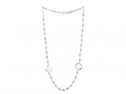 Copertina di 'Collana rosario Fidei in metallo argentato e cristallo rosa - grani sfaccettati 4 mm'
