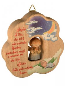 Copertina di 'Nuvoletta in legno dipinta "Angelo di Dio" - dimensioni 12x11 cm'