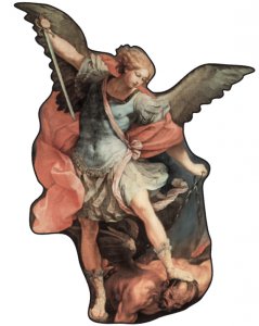 Copertina di 'Immagine di San Michele sagomata su legno mdf con appoggio - 6,6 x 8,5 cm'