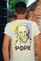 Immagine di 'T-shirt Papa Francesco giallo e ciano - taglia M - uomo'