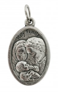 Copertina di 'Medaglia Sacra Famiglia e Colomba Spirito Santo, metallo ossidato, ottimo ciondolo o pendente per collanina al collo - 2,5 x 1,5 cm'