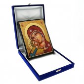 Immagine di 'Icona bizantina dipinta a mano "Madonna della Tenerezza Vladimirskaja" con decoro a rilievo - 18x14 cm'