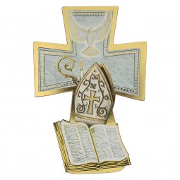 Copertina di 'Croce sagomata con lamina oro "Santa Cresima" - altezza 14 cm'