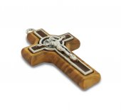Immagine di 'Croce San Benedetto in legno d'ulivo e metallo con cordone - 4 cm'