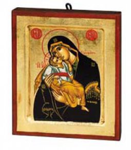 Copertina di 'Icona in legno e foglia oro "Madonna dolce amore dal manto nero" - dimensioni 17x14 cm'