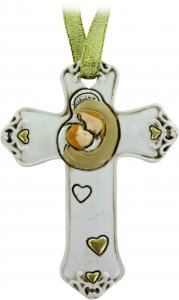 Copertina di 'Croce Madonna Bambino in resina bianca - 8,5 cm'