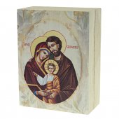 Immagine di 'Scatolina portarosario con rosario in legno di pino "Sacra Famiglia"'