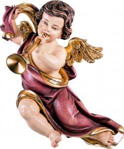 Copertina di 'Putto mariano con trombone - Demetz - Deur - Statua in legno dipinta a mano. Altezza pari a 35 cm.'