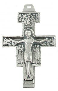 Copertina di 'Croce San Damiano in metallo argentato - 6 cm'