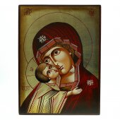 Icona bizantina dipinta a mano "Madonna della Tenerezza Vladimirskaja" - 22x18 cm