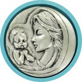 Immagine di 'Sopraculla in argento 925 raffigurante la Madonna col bambino (azzurro)  9 cm'