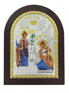 Copertina di 'Icona Annunciazione greca a forma di arco con lastra in argento - 15 x 20 cm'
