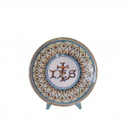 Copertina di 'Patena in ceramica simbolo IHS "Modello Vario e oro" - 15 cm'