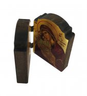 Immagine di 'Icona dittico Cristo Pantocratore e Madonna di Vladimir, produzione greca in legno - 13,5 x 9 cm'