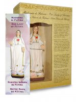 Immagine di 'Statua della Madonna di Fatima da 12 cm in confezione regalo con segnalibro in IT/EN/ES/FR'