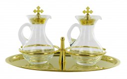 Copertina di 'Ampolline in vetro con vassoio in ottone dorato - 100 cc'
