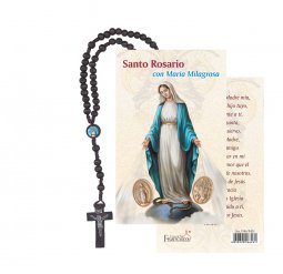 Copertina di 'Rosario in legno scuro "Madonna Immacolata" con cartoncino pieghevole'