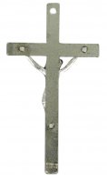 Immagine di 'Croce barretta con Cristo riportato in metallo nichelato - 4 cm'