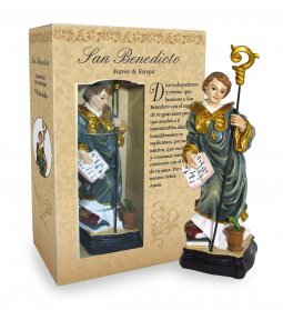 Copertina di 'Statua di San Benedetto da 12 cm in confezione regalo con segnalibro in versione SPAGNOLO'