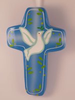 Croce legno colomba bianca sfondo azzurro