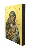 Immagine di 'IconaMadonna con Bambino dipinta a mano su legno con fondo orocm 16x19'