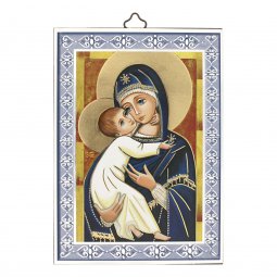 Copertina di 'Icona con cornice azzurra "Maria regina dell'amore" - dimensioni 14x10 cm'