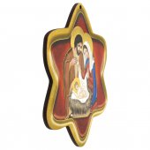 Immagine di 'Stella in legno rosso da appendere con Natività in lamina oro - dimensioni 10,5x9,5 cm'