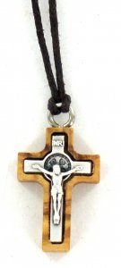 Copertina di 'Croce San Benedetto in legno d'ulivo e metallo con cordone - 2,3 cm'