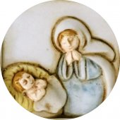 Immagine di 'Quadretto soprammobile/per scrivania Angioletto e Madonna con Bambino, in resina beige (8 x 7,5 x 1,5 cm)'