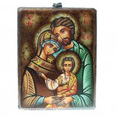 Icona bizantina dipinta a mano "Sacra Famiglia con Gesù benedicente in veste bianca" - 18x14 cm
